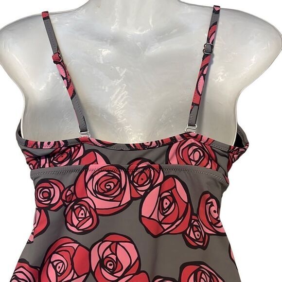 Garnet Hill women’s tankini top Size 2 Floral Gray Pink Adjustable straps‎ - Picture 6 of 9